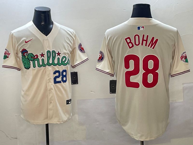 Men Philadelphia Phillies #28 Bohm Cream Three generations Joint Name Game 2025 Nike MLB Jersey style 2->seattle seahawks->NFL Jersey